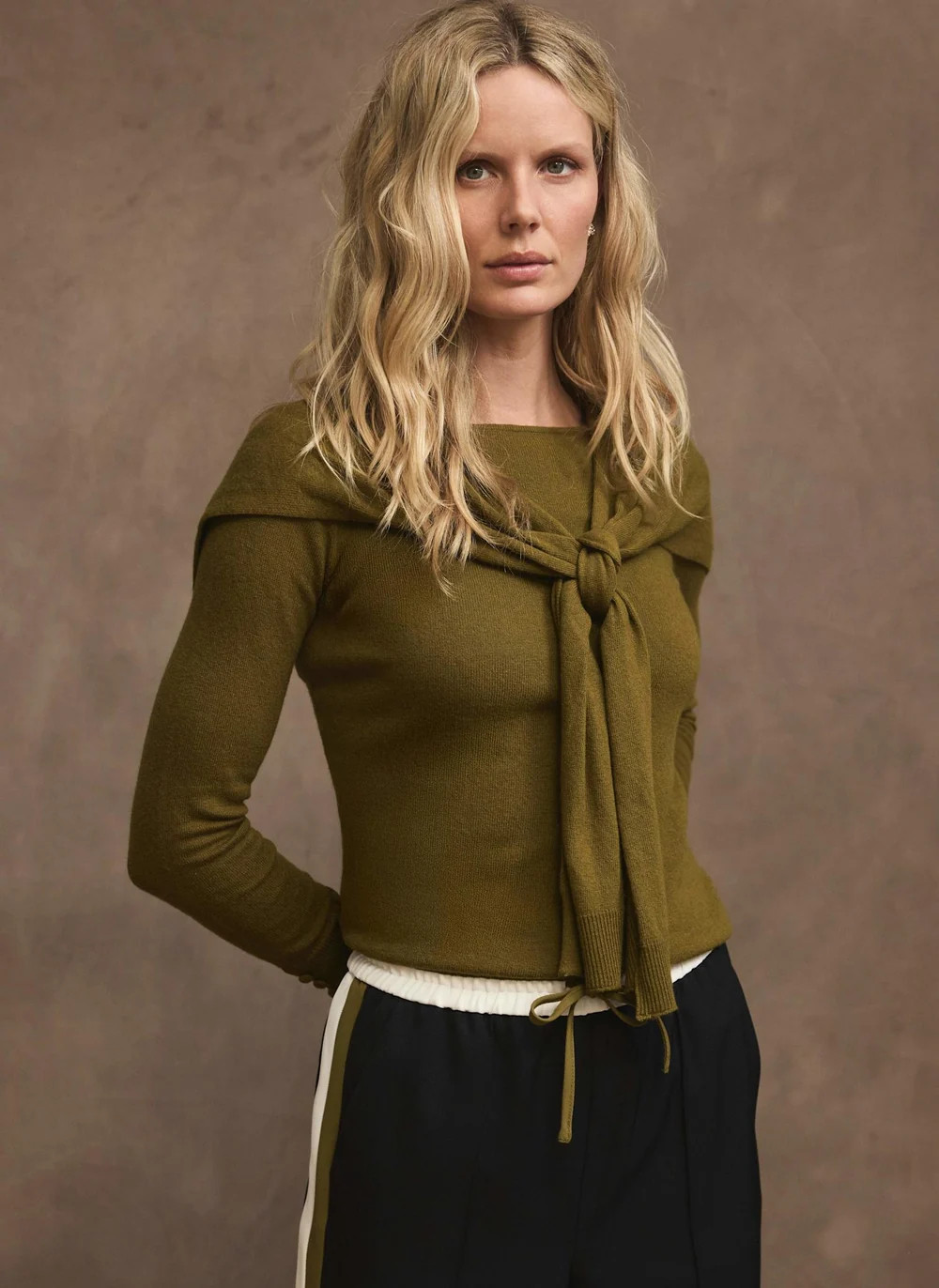 Olive Green Scarf Detail Jumper | Mint Velvet