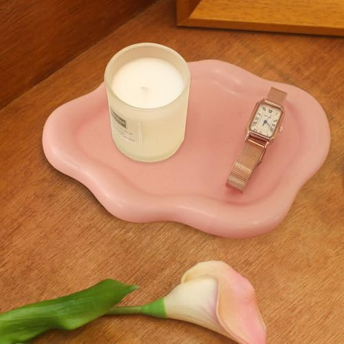 CCINPPY Ceramic Jewelry Tray Trinket Dish, Decorative Cloud Vanity Key Tray for Women, Ring Holder Dish, Cute Jewelry Plate Bowl Room Decor Aesthetic, Pink, Medium | Amazon (US)