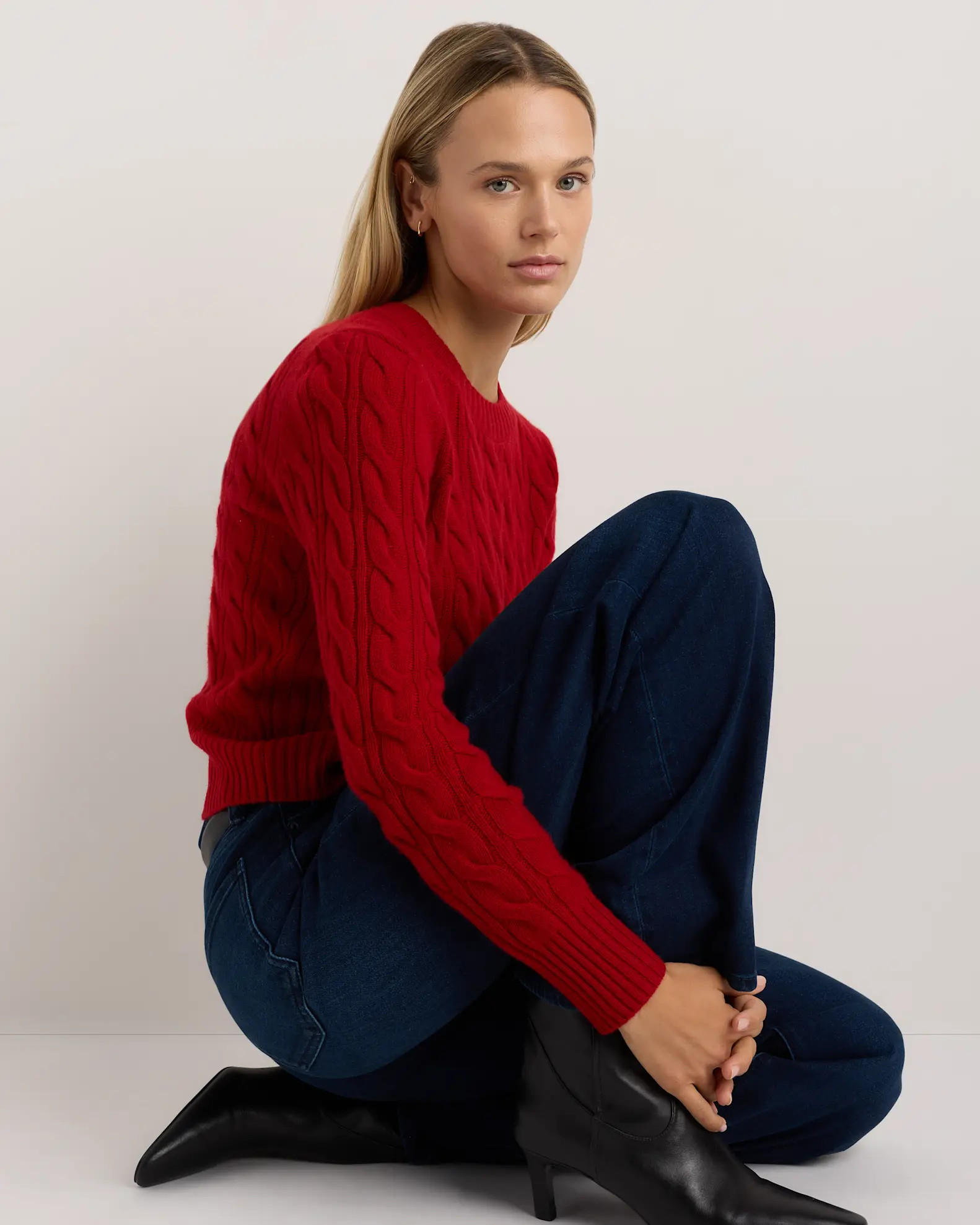 Mongolian Cashmere Shrunken Cable Crewneck Sweater | Quince