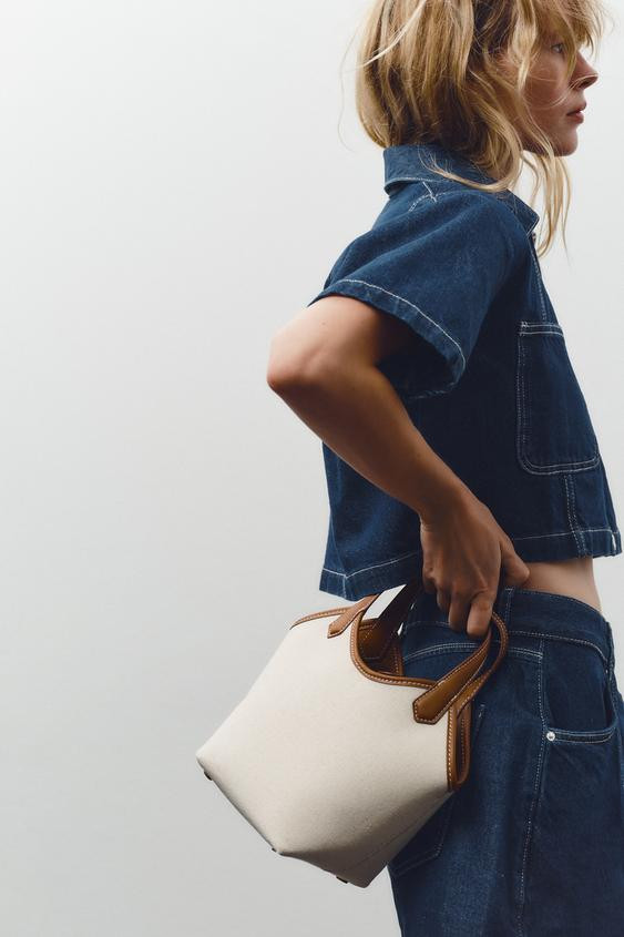 CONTRAST CANVAS MINI SHOPPER | Zara US