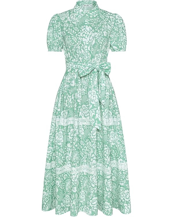 GRACE KARIN Women's 2026 Summer Floral Flowy Dresses Boho Tie Belt Short Puff Sleeve A Line Maxi ... | Amazon (US)