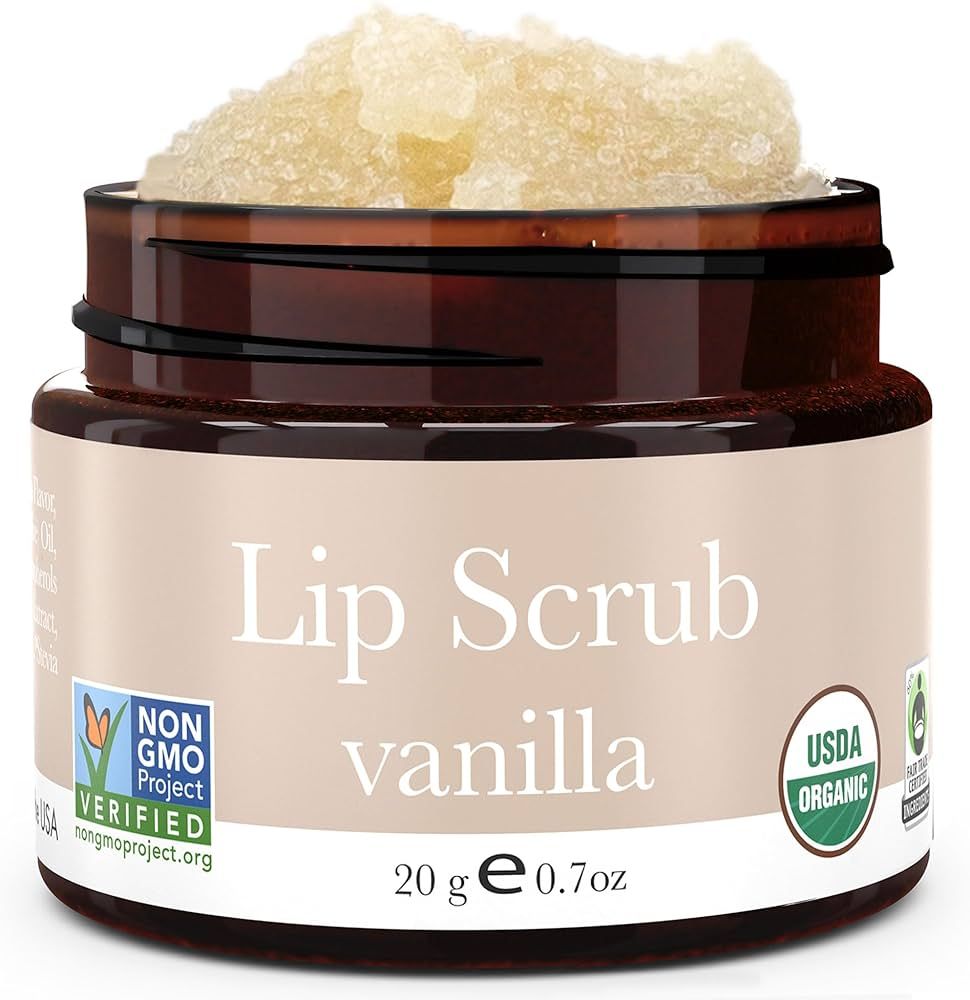 Organic Lip Scrub Vanilla - USA Made Exfoliating Lip Scrub with Natural & Organic Ingredients, Mo... | Amazon (US)
