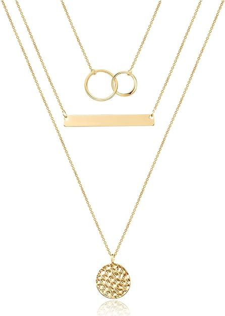 Turandoss 14K Gold Plated Choker Necklace Y Pendant Bar Disc Necklace for Women | Amazon (US)