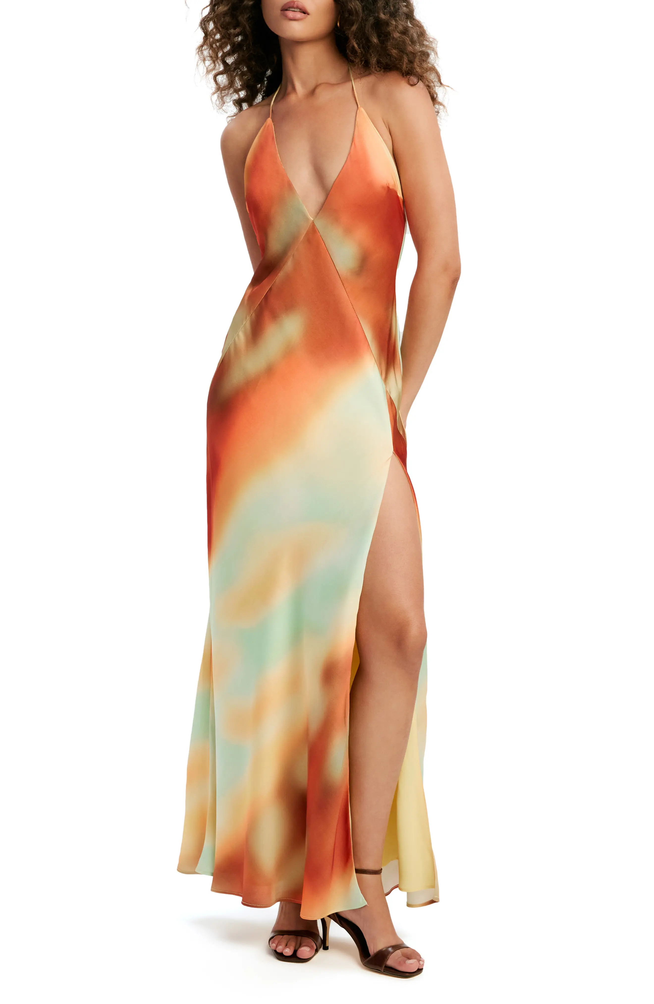 Lizbeth Abstract Sunrise Print Satin Maxi Dress (Women) | Nordstrom | Nordstrom
