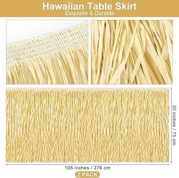 Fovths 2 Packs Luau Grass Table Skirt Fringe Straw Grass Skirt 108 x 30 Inch Hibiscus Hawaiian Ta... | Amazon (US)