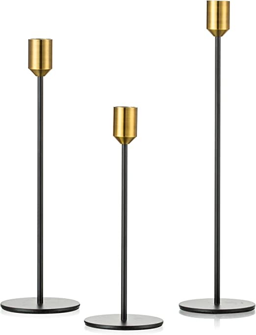 Romadedi Candlestick Holders Black and Gold - Tall Set of 3 Candle Holder for Taper Candles for H... | Amazon (US)