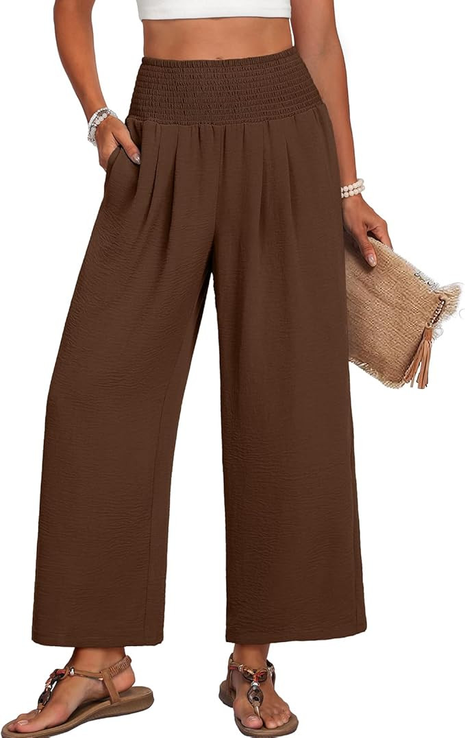 Amazon.com: Lepunuo Womens Wide Leg Palazzo Pants High Waist Linen Boho Pant Flowy Spring Summer ... | Amazon (US)
