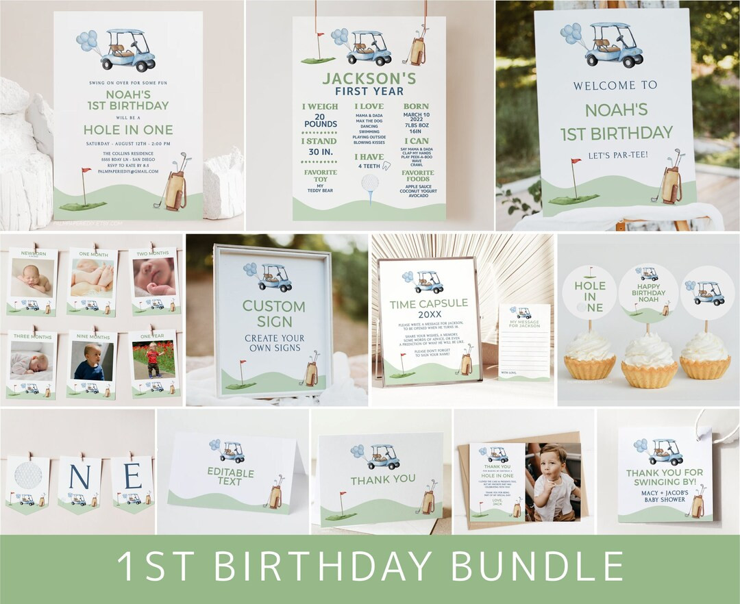 Golf 1st Birthday Invitation Bundle, Party Package Templates, Hole in One, Golfing Theme, Partee,... | Etsy (US)