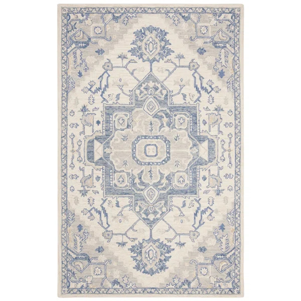 Oriental Handwoven Wool Ivory/Blue Area Rug | Wayfair Professional