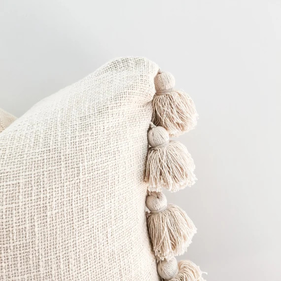 Tassel Cushion Cover | Tassel Throw Pillow Case | 20x20 Cotton Pillow Cover With Tassel | Decorat... | Etsy (US)