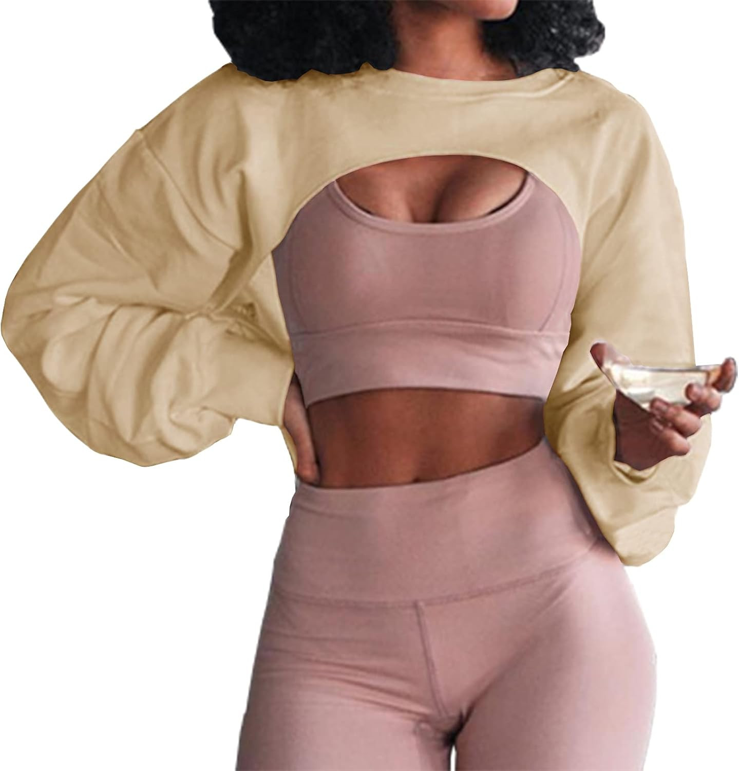 Artfish Women's Crewneck Long Sleeve Crop Tops Workout Gym Casual Cut-out Loose Cropped Sweatshir... | Amazon (US)