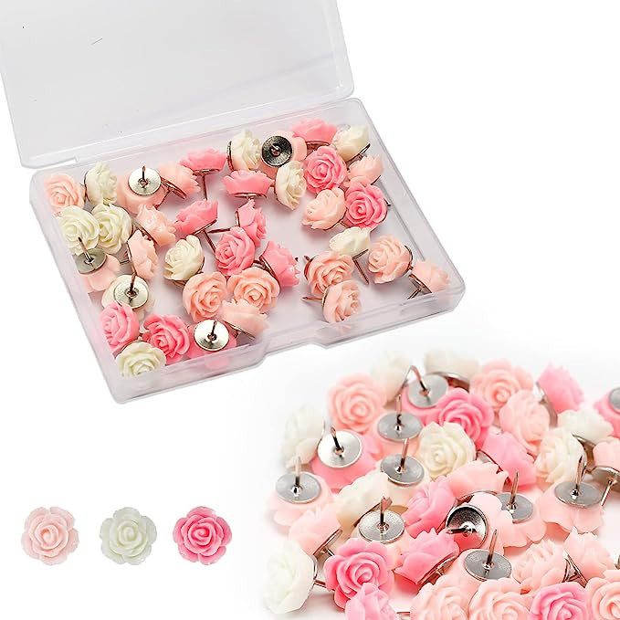 40Pcs Rose Theme Push Pins Rose Thumb Tacks Decorative Flower Cork Board Tacks for Bulletin Board... | Amazon (US)