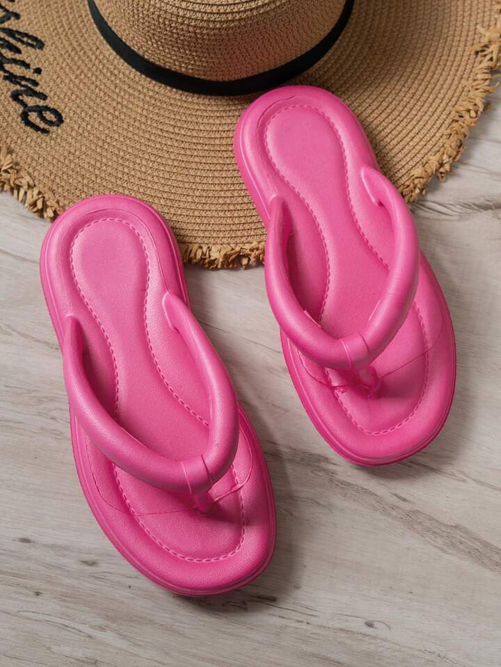 Women Minimalist Toe Post Flat Sandals, Funky Hot Pink Thong Sandals | SHEIN USA | SHEIN