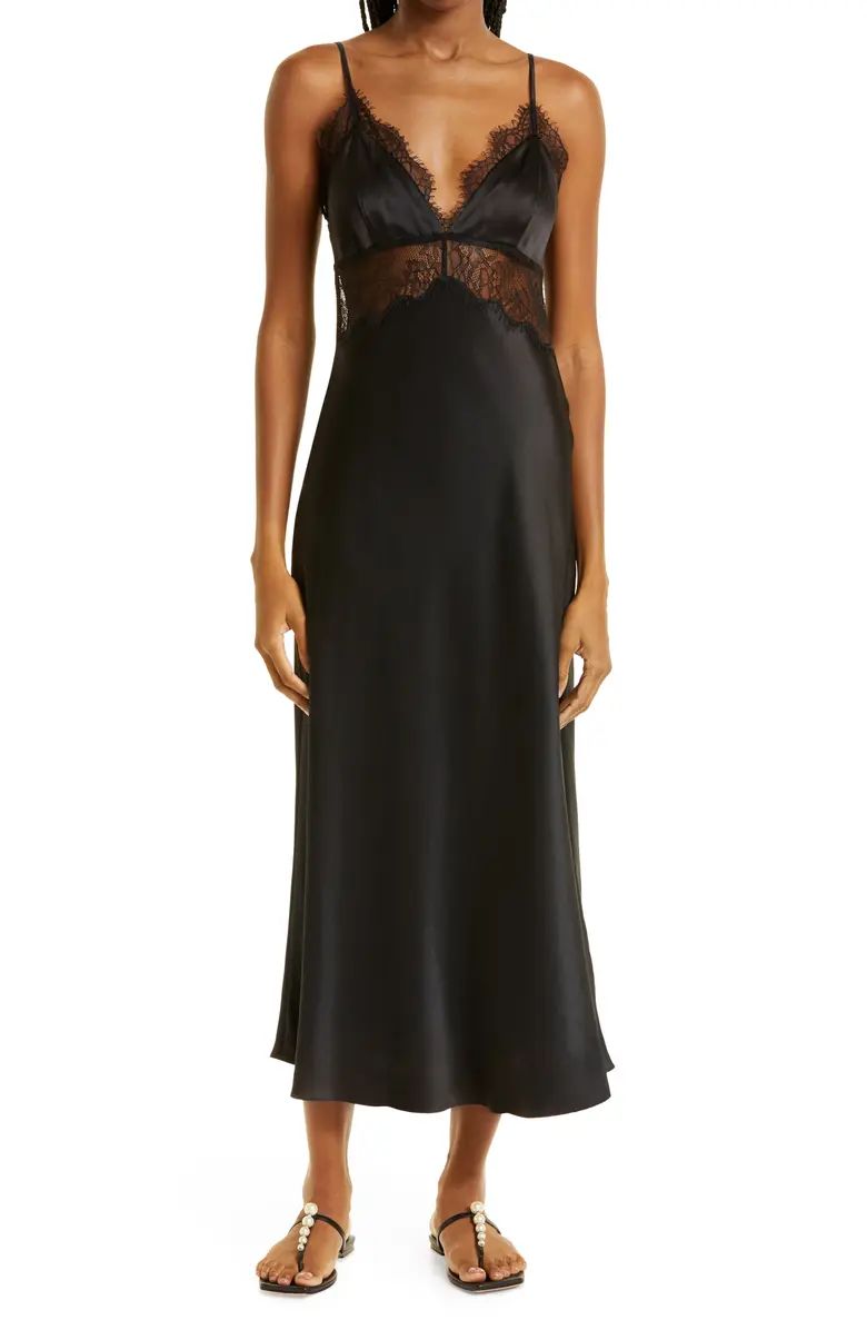 Tucker Lace Trim Silk Midi Slipdress | Nordstrom