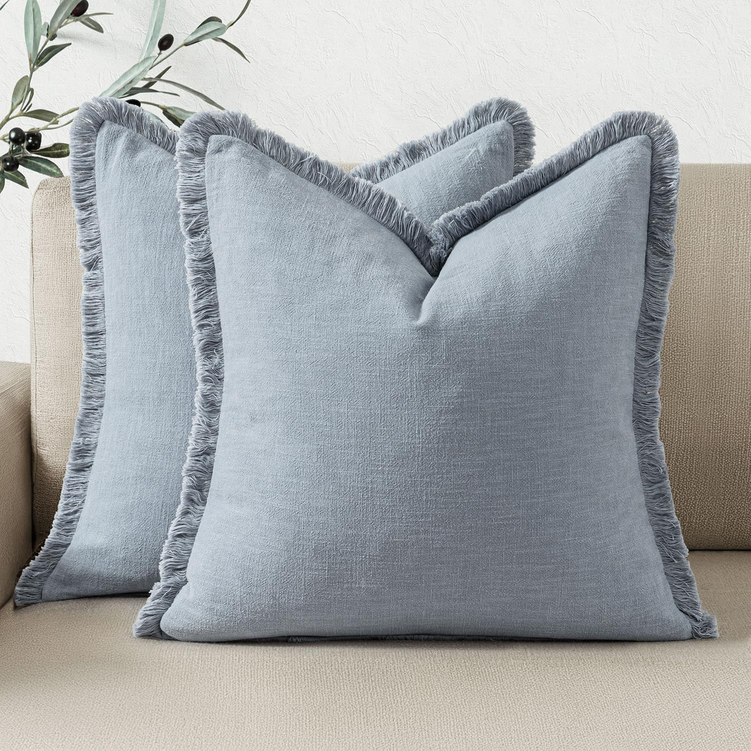 Woaboy Decorative Linen Fringe Throw Pillow Covers Boho Farmhouse Soft Cushion Covers Accent Pill... | Amazon (US)