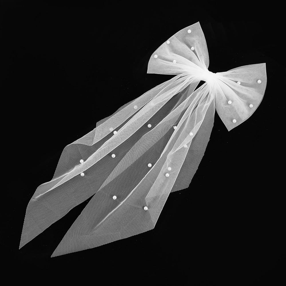 1 Pc White Hair Bow Short Veils for Brides Large Pearl Bow Hair Pins Wedding Veil with Barrette B... | Amazon (US)