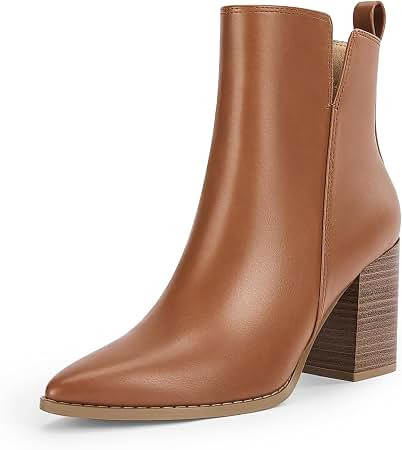 Coutgo Womens Ankle Boots V Cutout Pointed Toe Block Chunky Heel Booties Side Zipper Winter Dress... | Amazon (US)