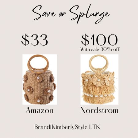 Save or splurge!  Two small summer bags that are great prices.  The splurge is on sale, Normally $150!  The Amazon bag is similar with a fraction on the price.  Save money!! Perfect for summer or the beach 💛
Amazon shopping, Nordy, summer style, spring bags  
BrandiKimberlyStyle 

#LTKSeasonal #LTKitbag