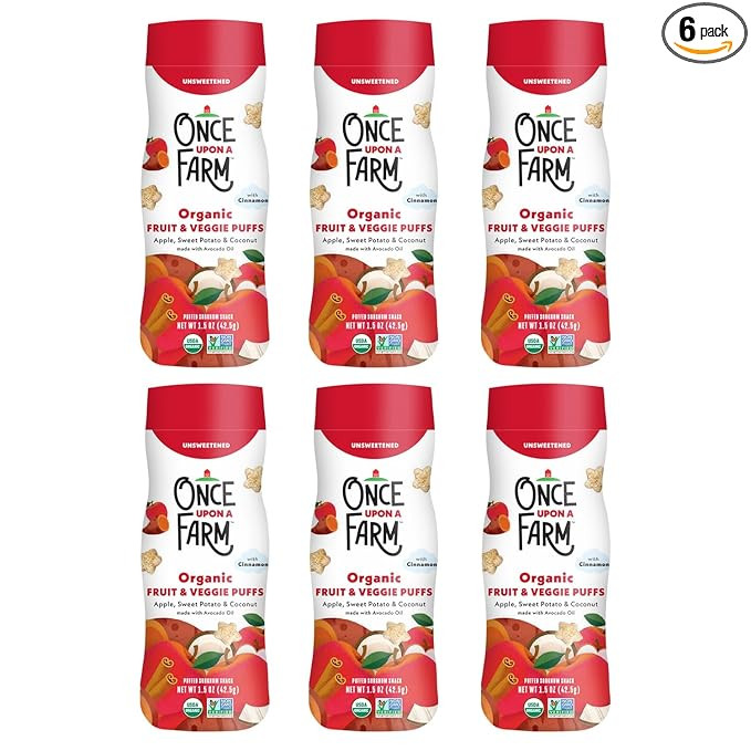 Once Upon A Farm Apple, Sweet Potato & Coconut Puffed Sorghum Snack, Fruit & Veggie Puffs, Non GM... | Amazon (US)