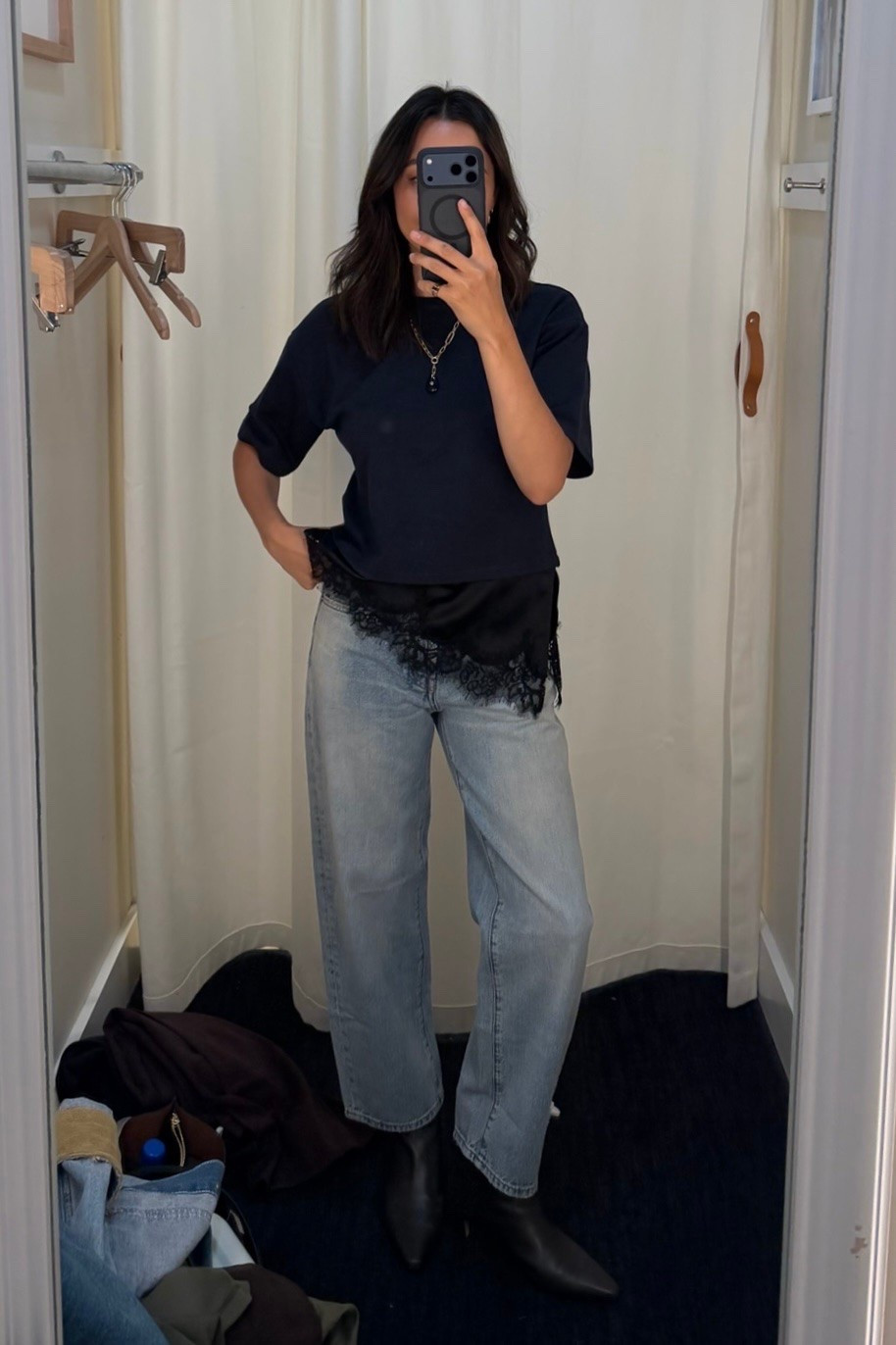 Elevated fall outfit 

Evereve lace tee — xs 
Evereve necklace 
Madewell the barrel jeans - sized down to 24 reg 

Fall style / style over 30

#LTKootd #LTKmomlife #LTKSeasonal
