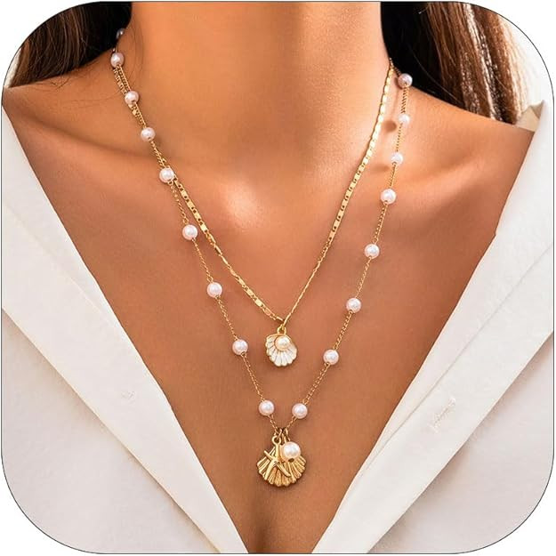 Seashell Necklace for Women Shell Necklace Summer Outfits for Women Adjustable Layered Sea Shell ... | Amazon (US)