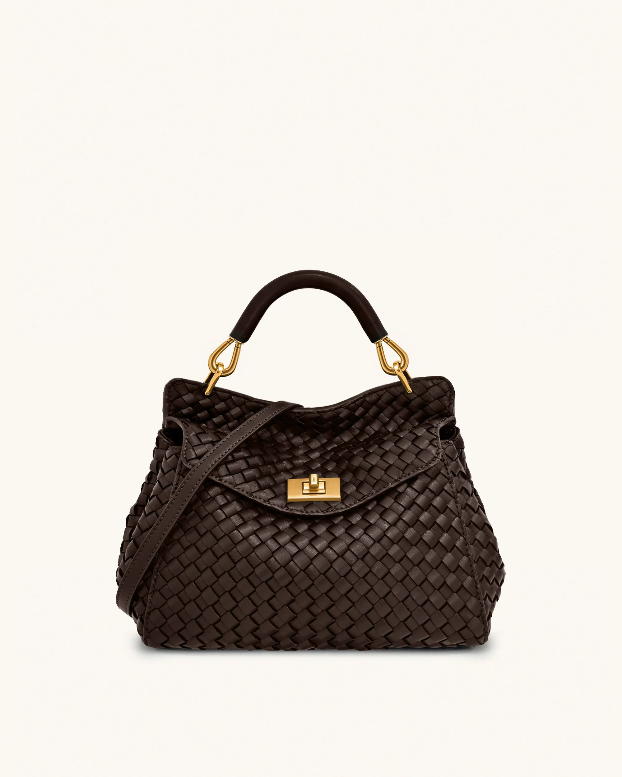 Lucia Classic Top Handle Woven Bag - Dark Brown | JW PEI US