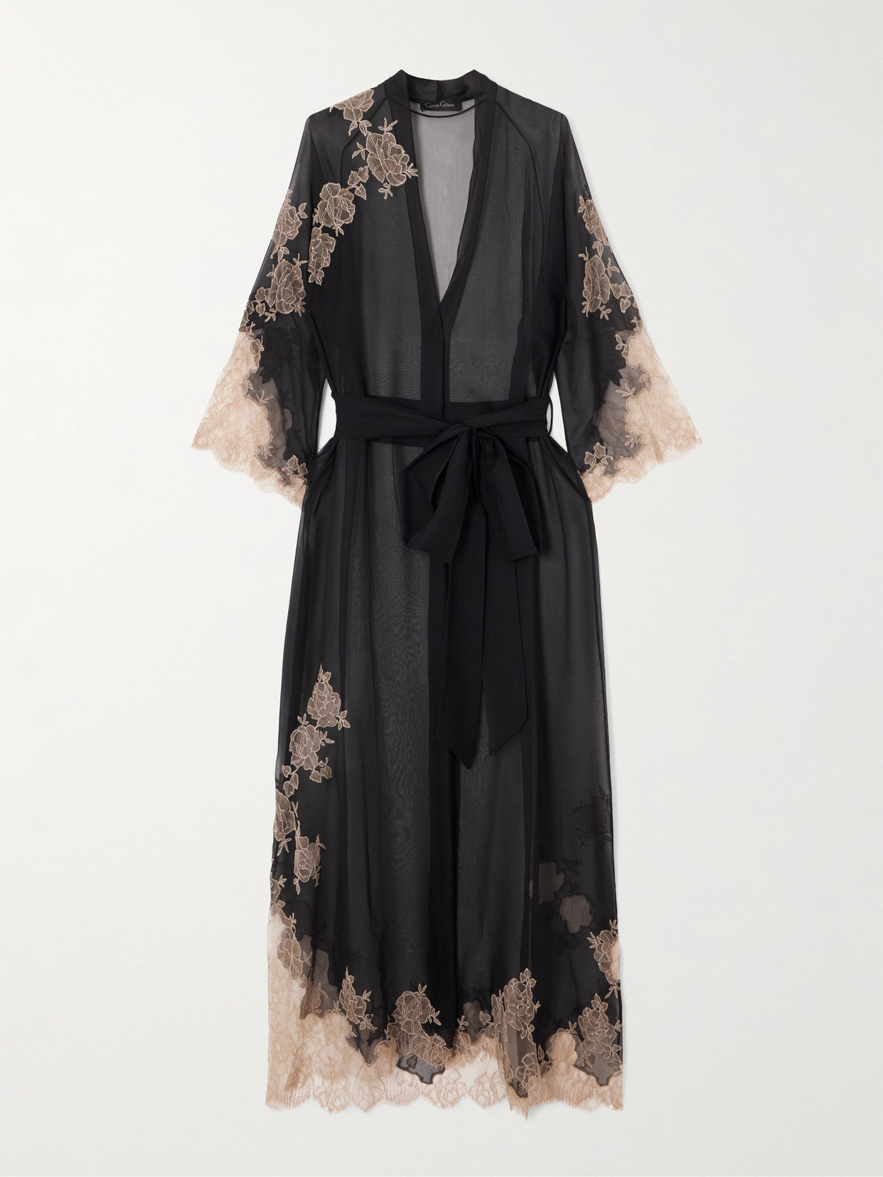 Carine Gilson - Lace-trimmed Silk-chiffon Robe - Black | NET-A-PORTER (US)
