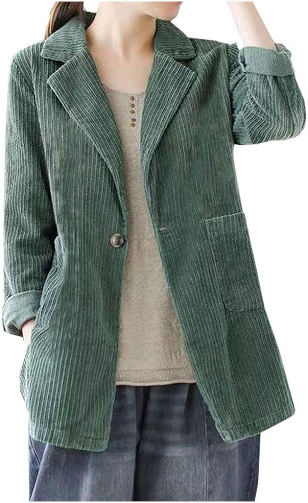 Ladyful Women's Vintage Corduroy Blazer Coat Button Down Lapel Work Office Outerwear | Amazon (US)