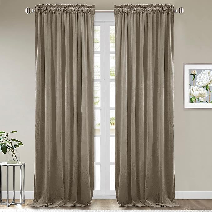 StangH Camel Beige Velvet Curtains - Elegant Home Decor Extra Long Room Darkening Curtain Panels ... | Amazon (US)