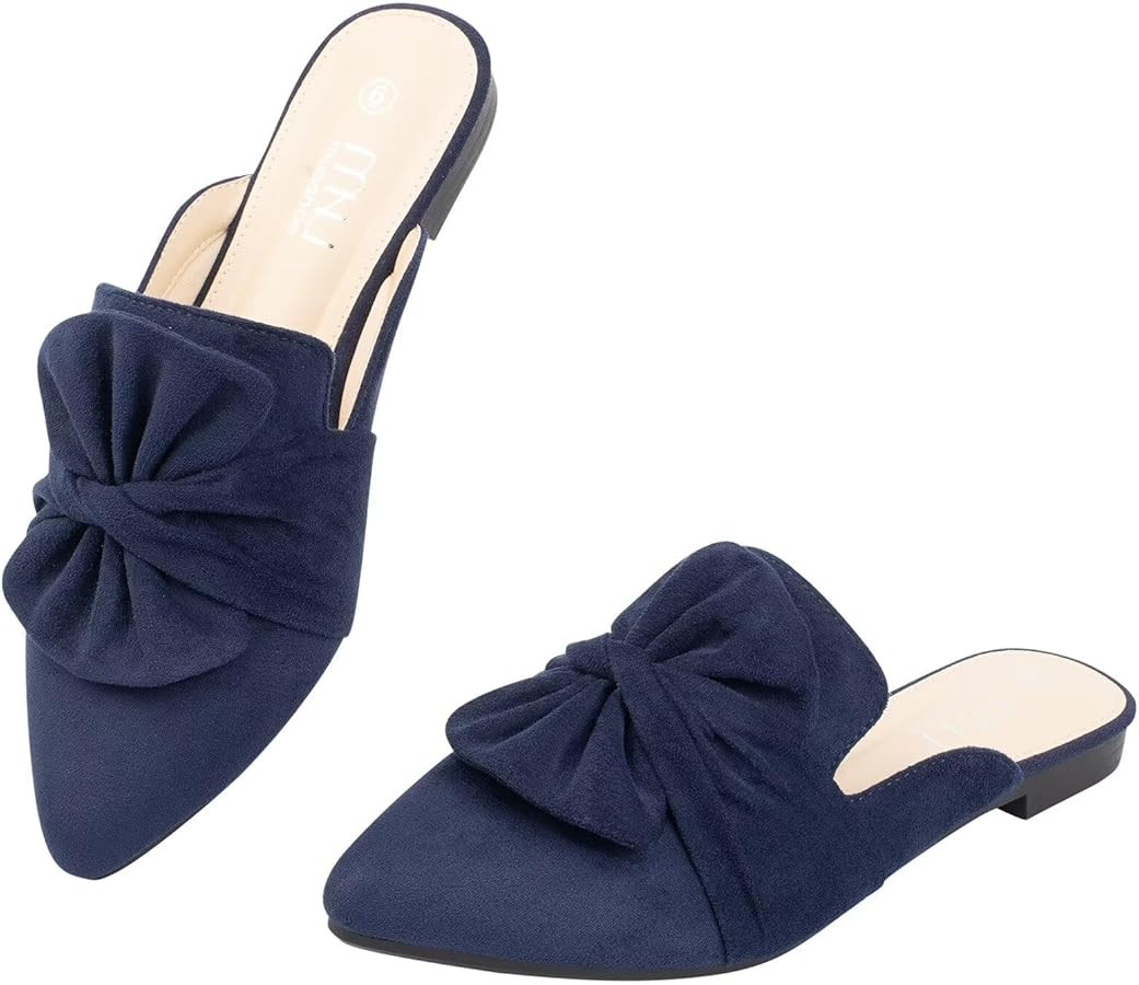 MUSSHOE Women Mules Comfortable Pointed Toe Mules Flats Backless Loafers with Knot | Amazon (US)