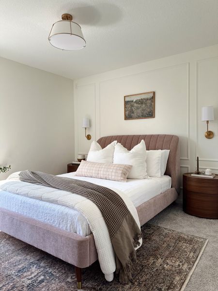 Bedroom furniture 
Guest bedroom 
Bedroom rug 
Bedding 
Blush bed 
Side tables
Nightstands 

#LTKhome