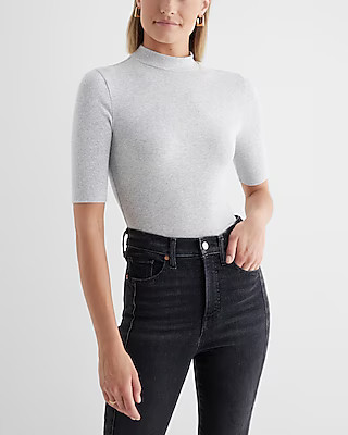 Ribbed Mock Neck Elbow Sleeve Tee | Express