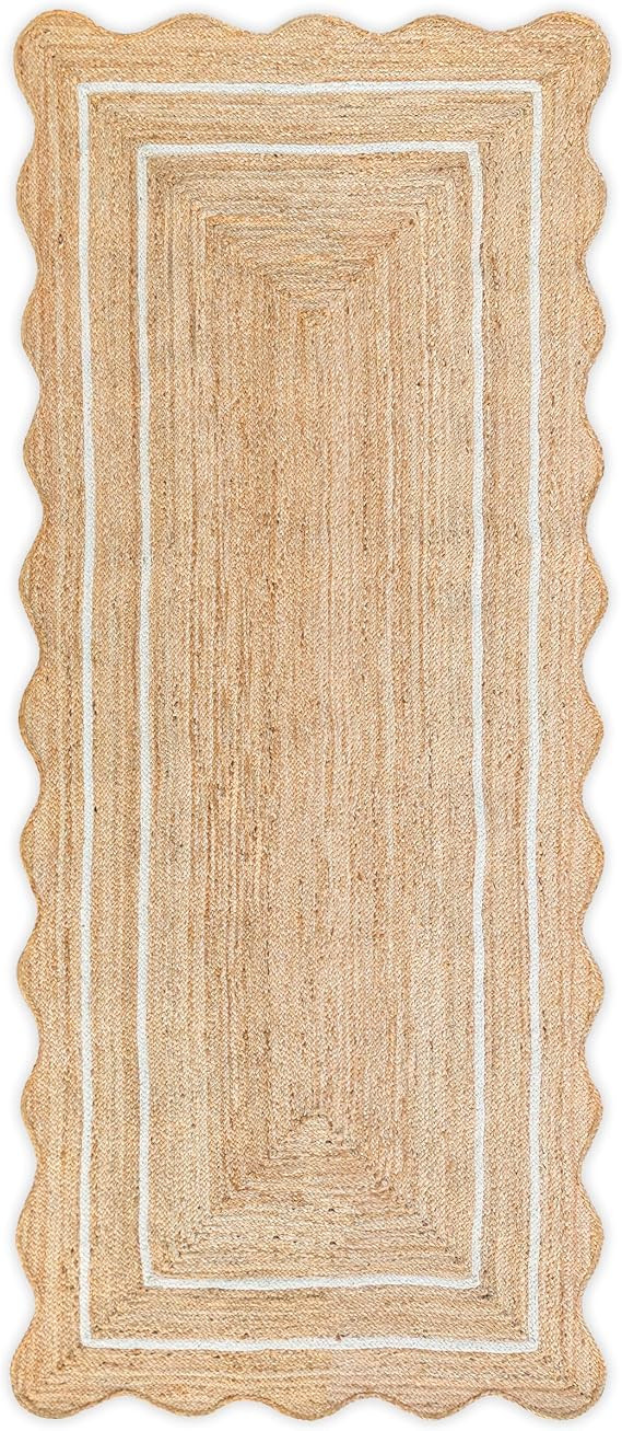 Wave Scalloped Natural Jute Rug - Boho Entryway Runner, Farmhouse Scallop, Off White (2'6"x8') | Amazon (US)