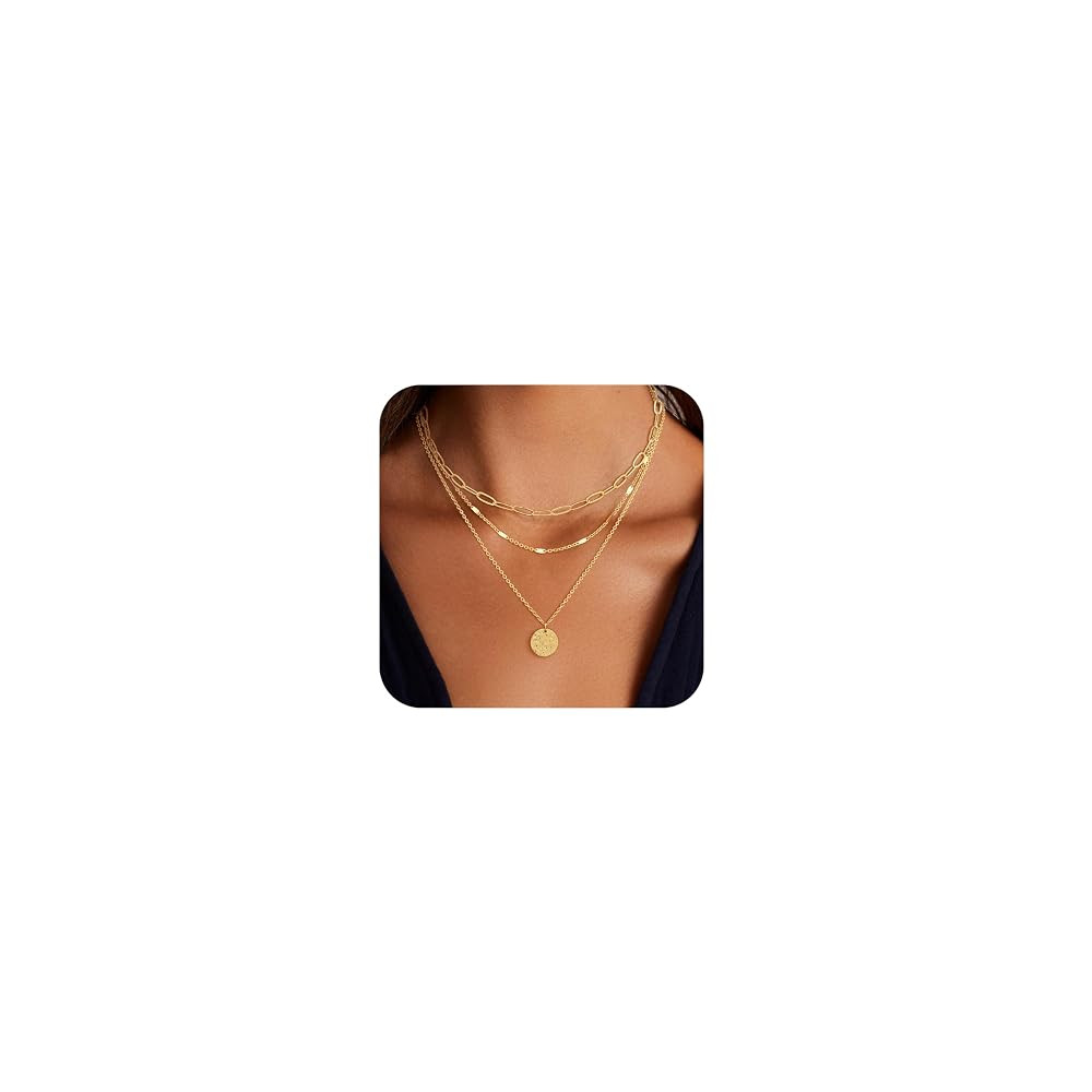 Layered Gold Necklace for Women, 14K Gold Plated Necklace Stack for Women, Dainty Adjustable Gold... | Amazon (US)
