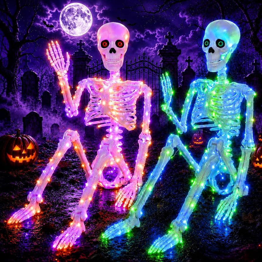 2Pack 36" Halloween Light up Skeleton Decor Outdoor (4 Luminous Colors) | Amazon (US)