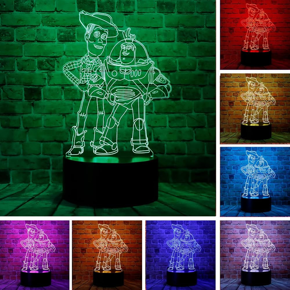 Cartoon Story Sheriff Woody and Buzz Lightyear Anime Figure 3D Optical Illusion LED Bedroom Decor... | Amazon (US)