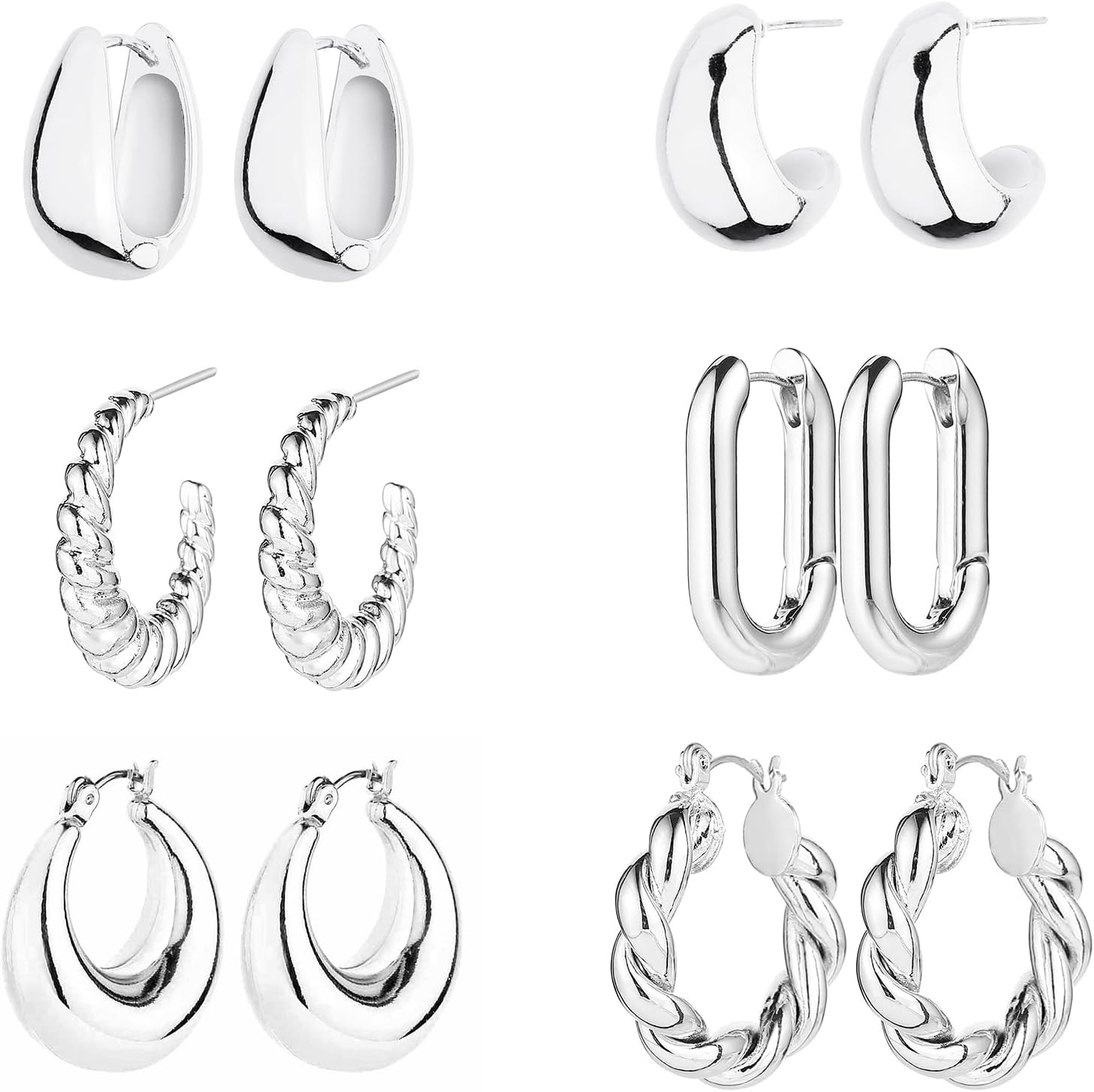 6 Pairs 14K Gold Hoop Earrings for Women Lightweight Chunky Hoop Earrings Multipack Hypoallergeni... | Amazon (US)