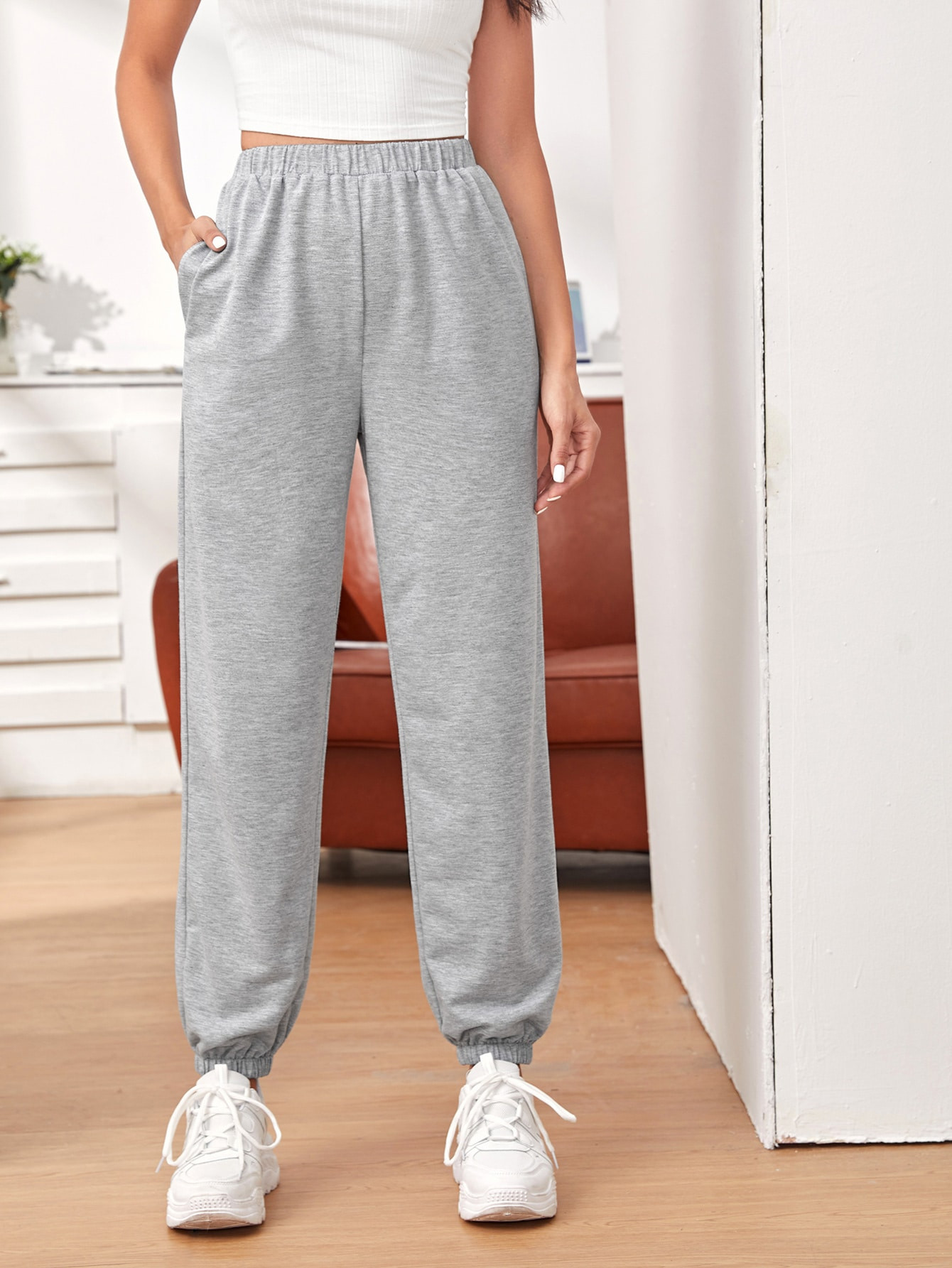 Slant Pocket Solid Pants | SHEIN