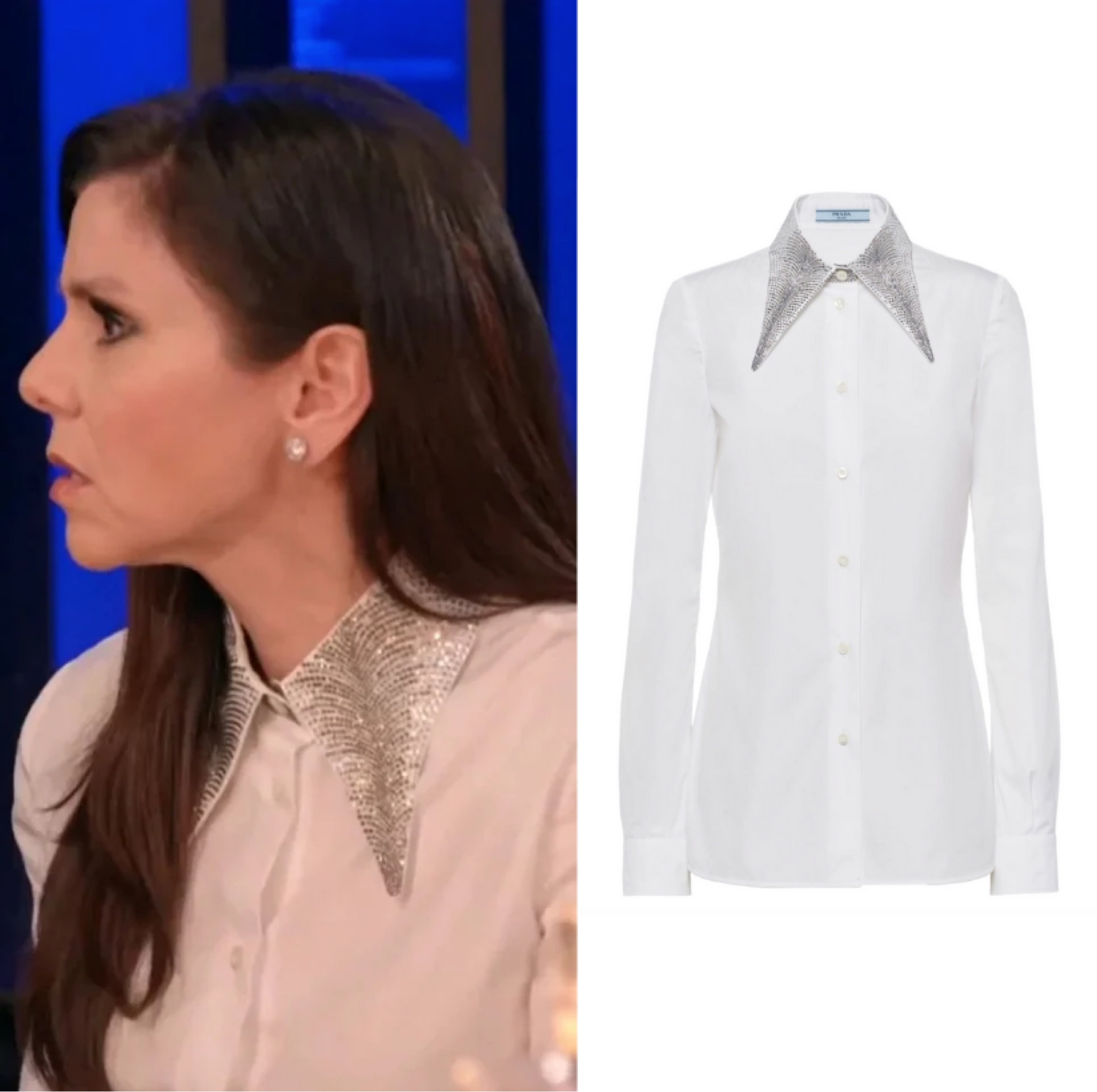 Heather Dubrow’s White Embellished Collar Shirtt