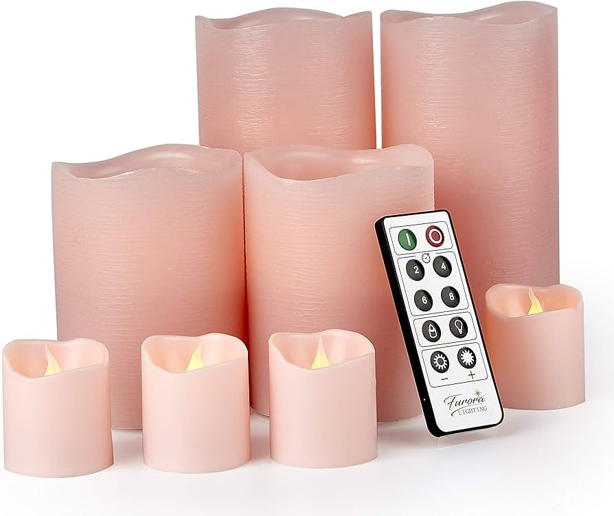FURORA LIGHTING LED Flameless Candles with Remote Control, Pink in Set of 8, Real Wax Battery Ope... | Amazon (US)