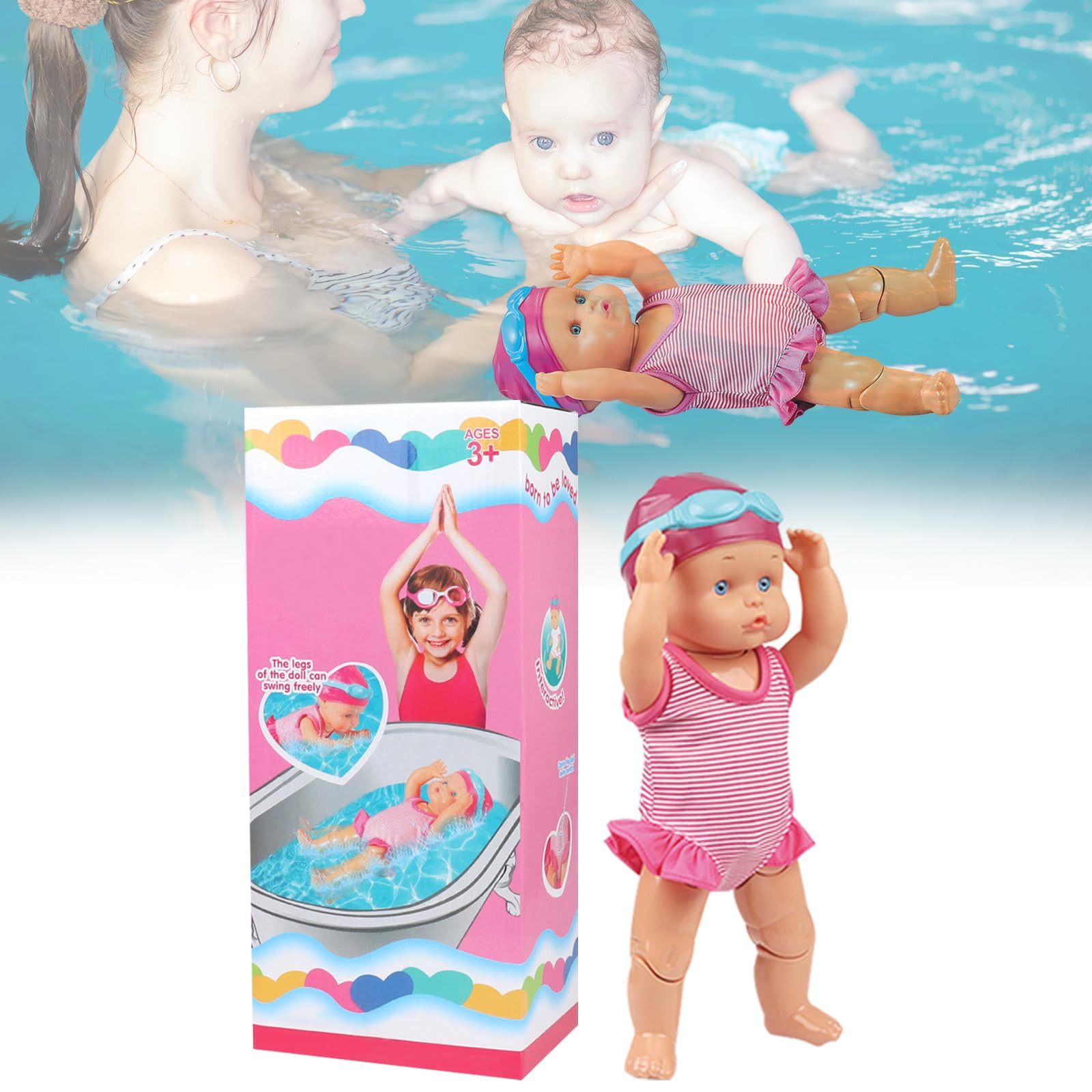2025 New Packaging Waterproof Swimmer Doll，Backstroke Swimming Electric Water Baby for Pool，f... | Amazon (US)
