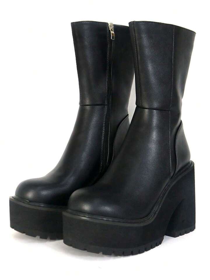 Women Combat Boots Platform Chunky High Heeled Zipper Ankle Design Brand Punk Gothic Motorcycle S... | SHEIN