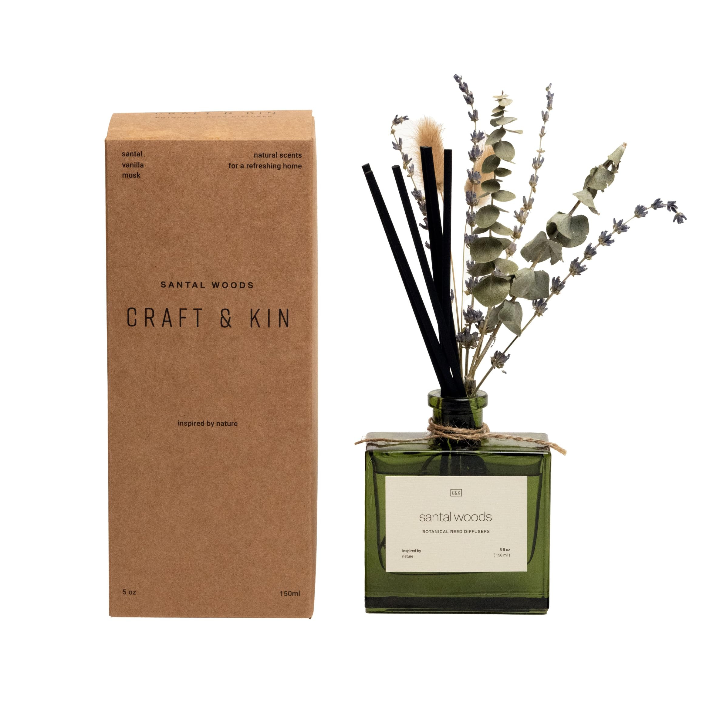 Craft & Kin Reed Diffuser with Dried Flowers | 5 oz Santal Woods Scented Reed Diffusers for Home,... | Amazon (US)