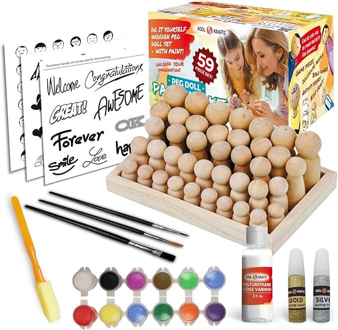 Peg Doll Kit for Kids | Kids Crafts Ages 4-12 | Craft Kits Art Set | Supplies for Wooden Peg Doll... | Amazon (US)