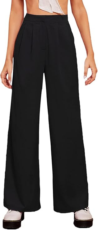 Floerns Women's Casual High Waisted Pleated Wide Leg Palazzo Pants Trousers | Amazon (US)