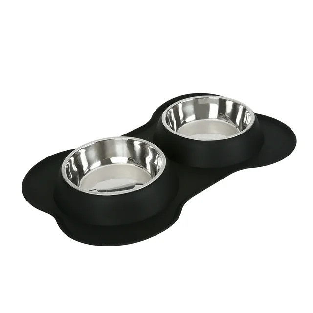 Vibrant Life Double Dog Bowls with Bone Shaped Mat Diner Set | Walmart (US)