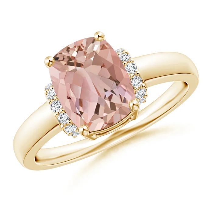 Cushion Cut Morganite Solitaire Ring with Diamond Accents | Angara