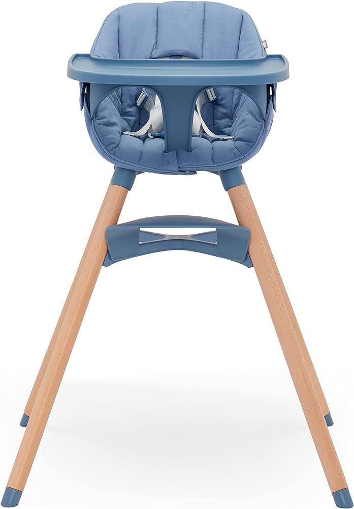 Lalo The Chair Convertible 3-in-1 High Chair - Wooden High Chair for Babies and Toddlers, Baby High Chair with Dishwasher Safe Tray, Adjustable Footrest & Machine Washable Cushion, Blueberry | Amazon (US)