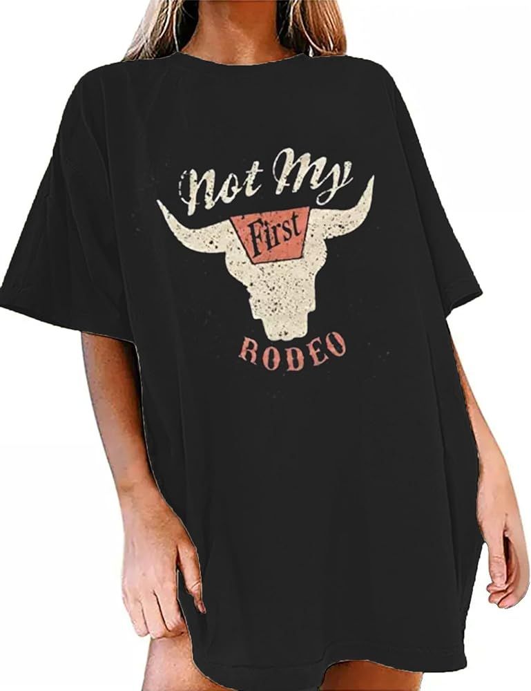 Country T-Shirt Women Oversized Not My First Rodeo Vintage Graphic Tee Cowboy Women Casual Short ... | Amazon (CA)