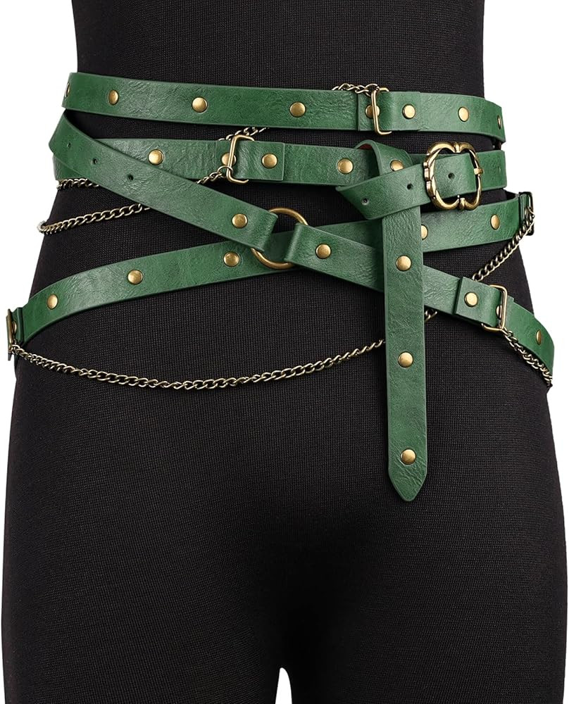 HiiFeuer Medieval DIY Faux Leather Metal Chain Belt, Vintage Adjustable Thin Belt For Women, Retr... | Amazon (US)